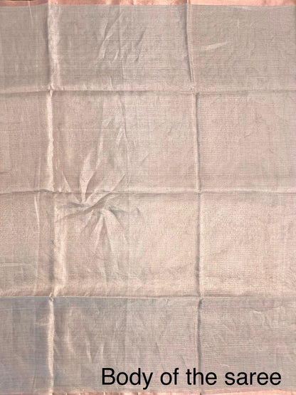 Silver-Light Rose Gold Emboss Tissue Saree
