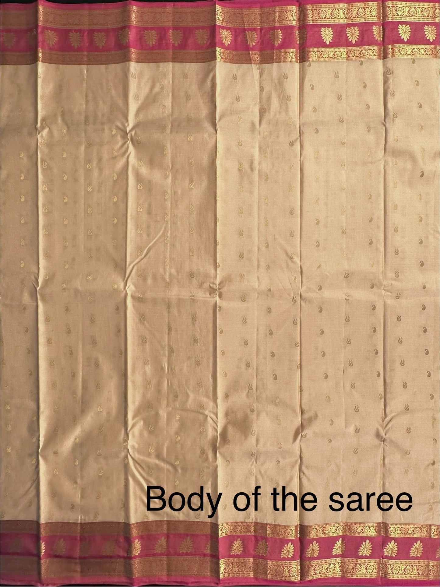 Beige Pondicherry Handloom Pure Silk Saree