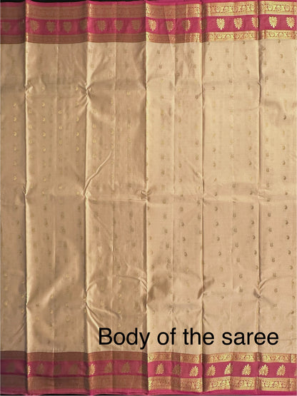 Beige Pondicherry Handloom Pure Silk Saree