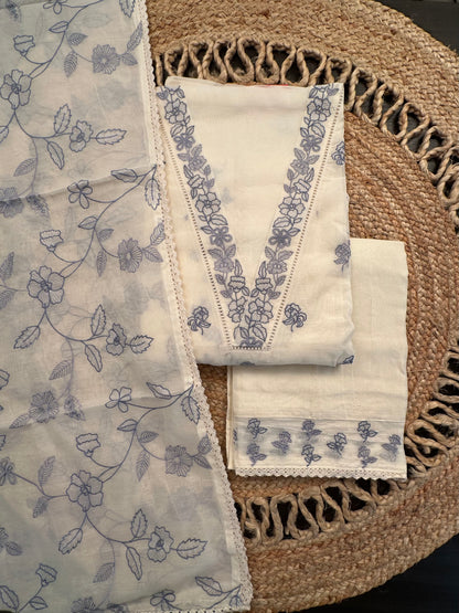 Off White-Blue Chanderi Suit
