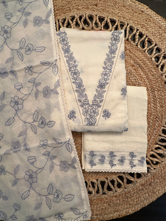 Off White-Blue Chanderi Suit
