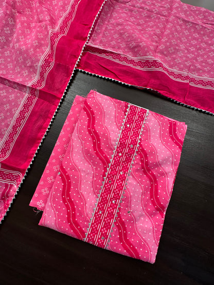 Pink Jaipuri Necktie Cotton 3-Piece Suit