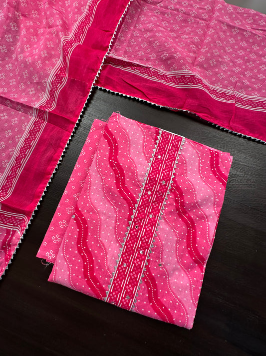 Pink Jaipuri Necktie Cotton 3-Piece Suit