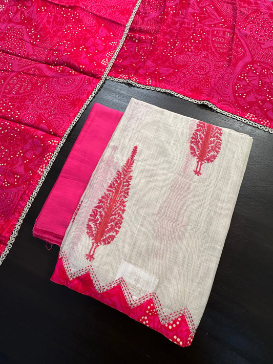 Beige-Rani Block Printed Fancy Cotton Suit