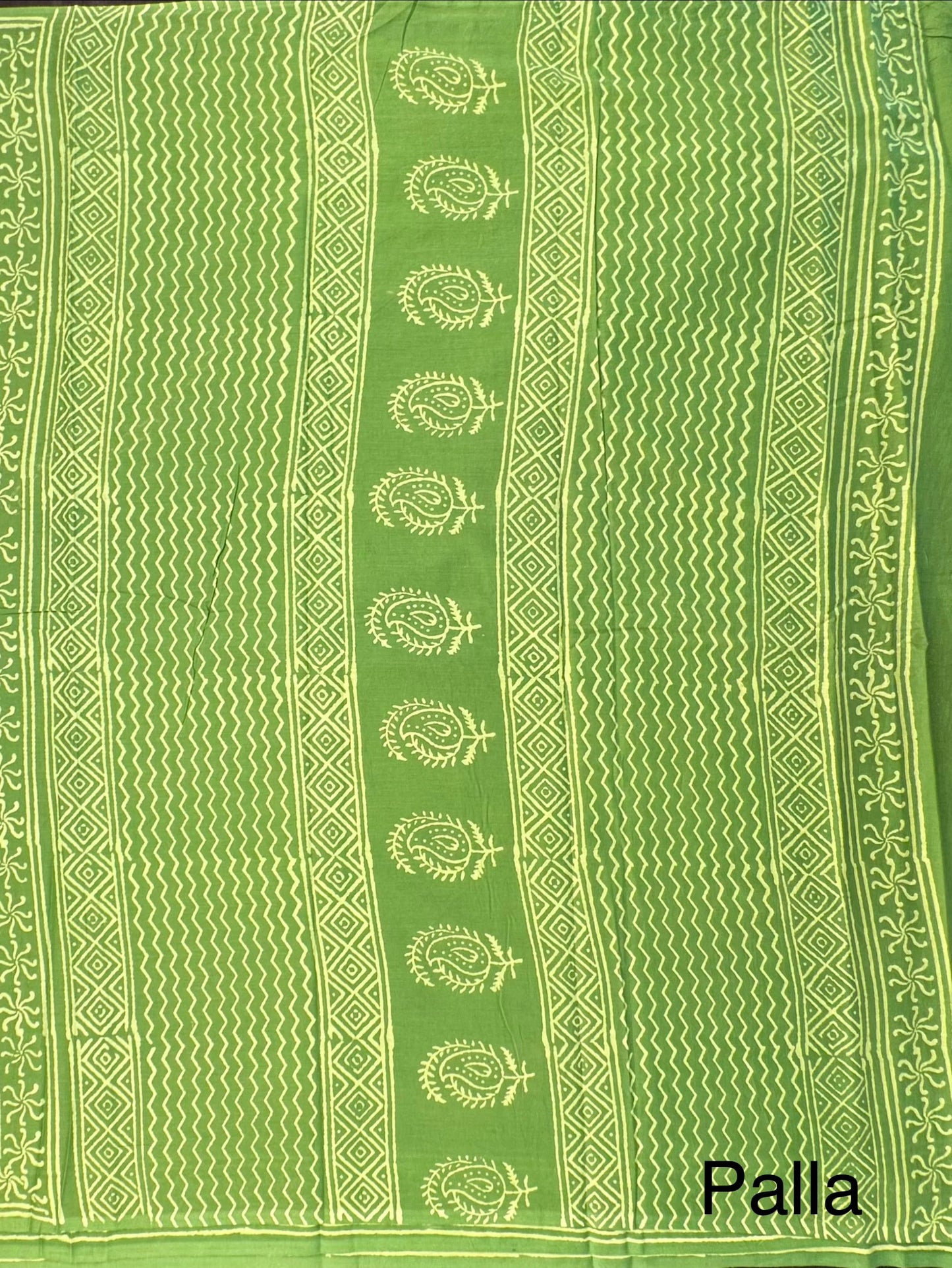 Green Hand Block Print Pure Cotton Saree