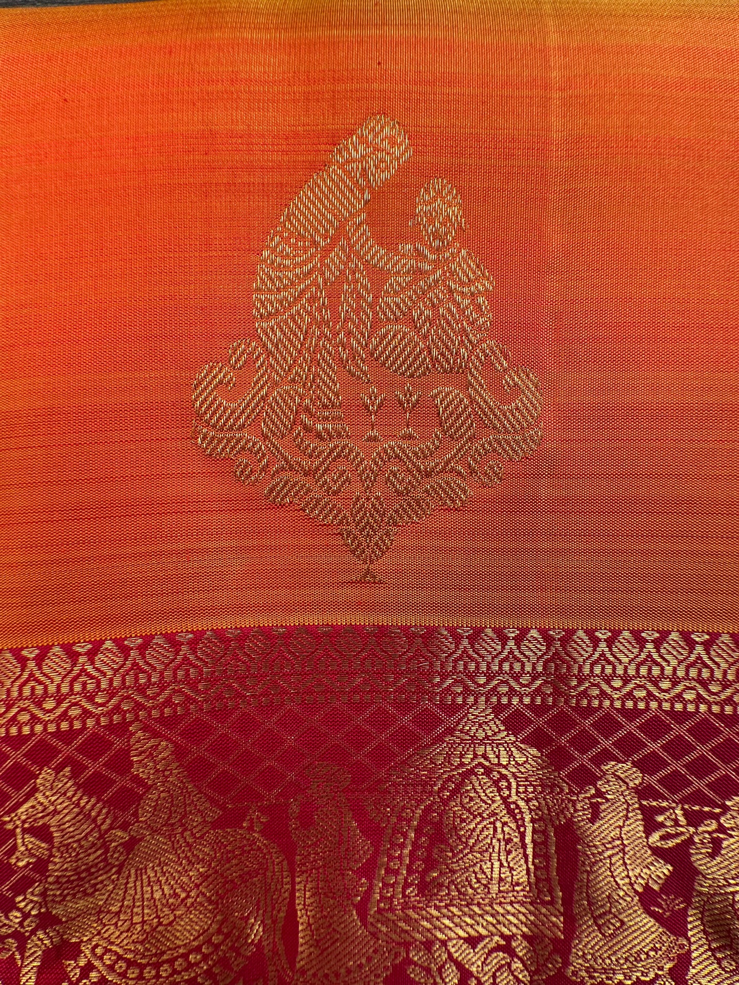 Orange-Rani Handloom Kanjivaram Pure Silk Saree