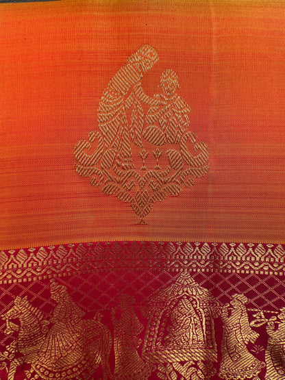 Orange-Rani Handloom Kanjivaram Pure Silk Saree