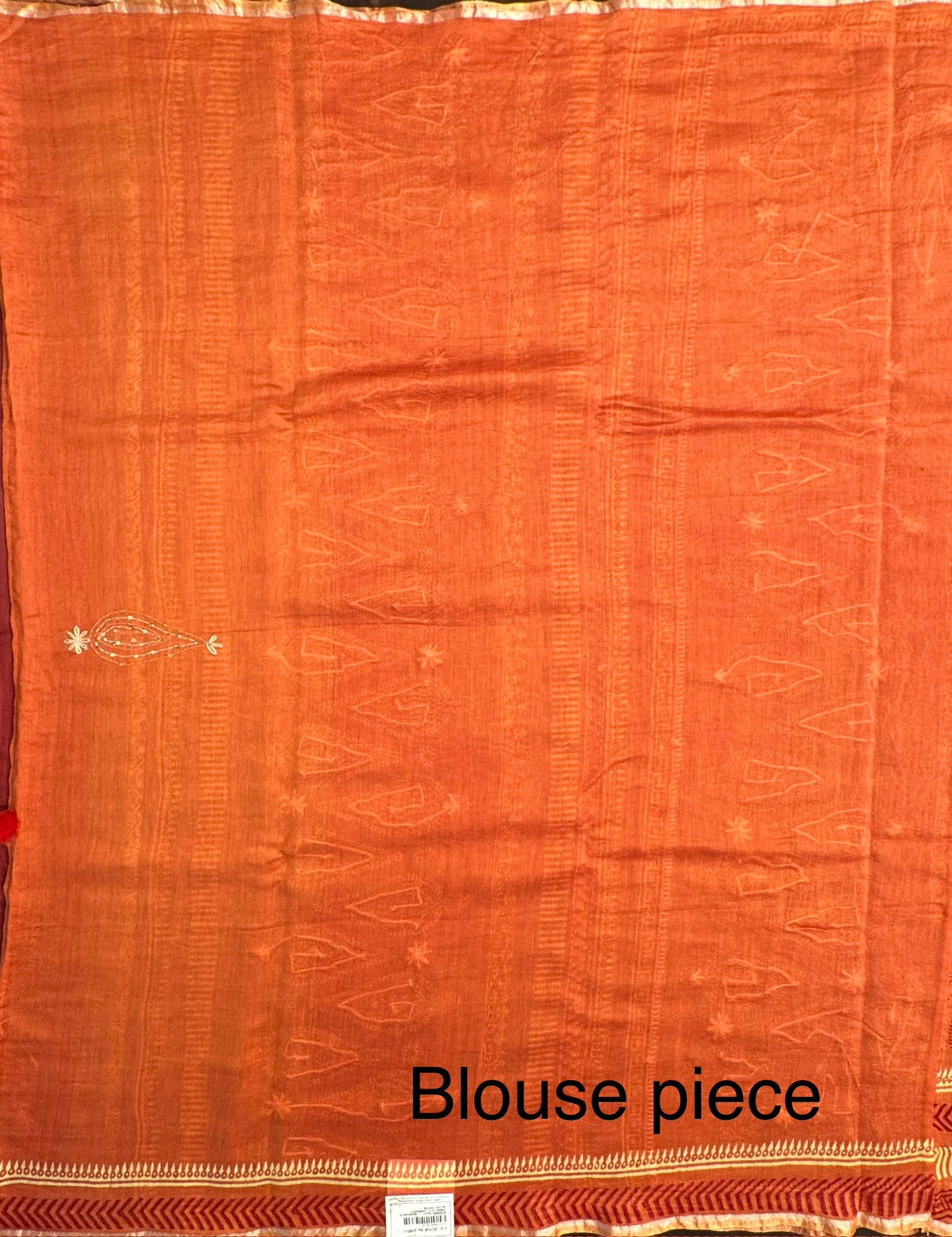 Rust-Maroon Block Print Chanderi Saree With Kaantha Stitches