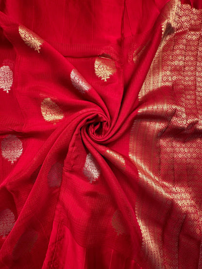 Red Manika Kota Doria Art Silk Saree