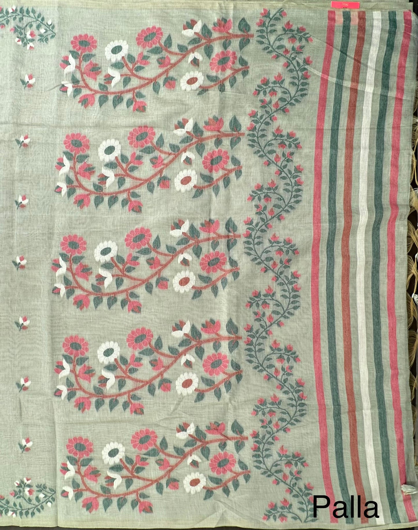 Pista Green Floral Blended Cotton Saree