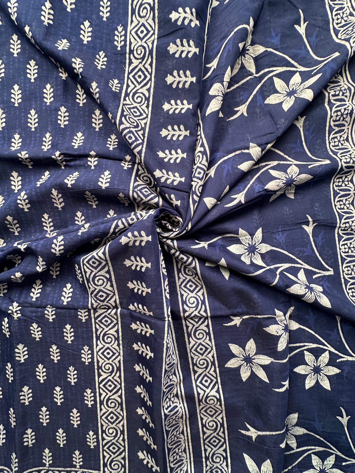 Indigo Blue Printed Cotton Blend Saree