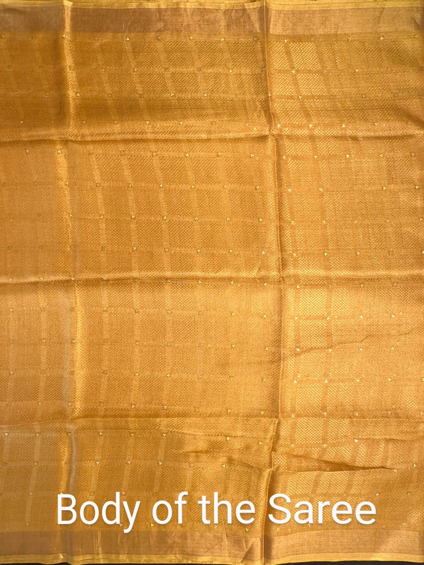 Mustard Emboss Pure Tissue Silk Saree