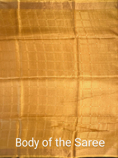 Mustard Emboss Pure Tissue Silk Saree