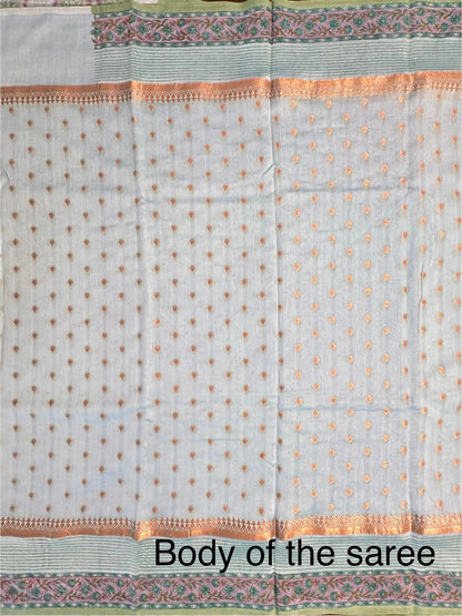 Blue Chanderi Saree with Hand Block Print