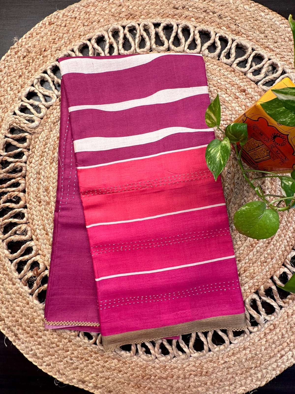 Magenta-Rani Pure Tussar Silk Saree