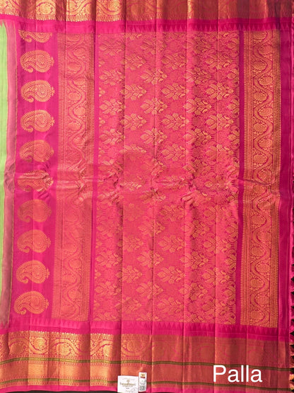 Pista Green-Pink Gadwal Pure Silk Saree