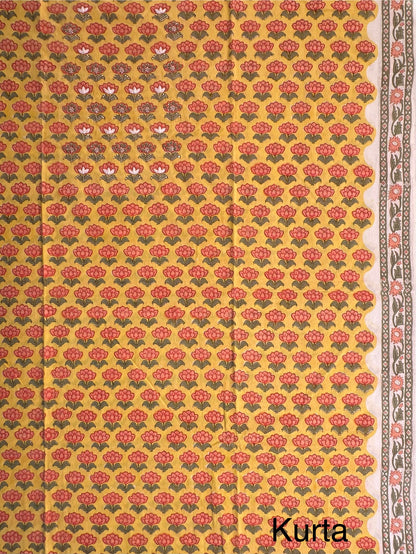Yellow Block Printed Pure Cotton Suit