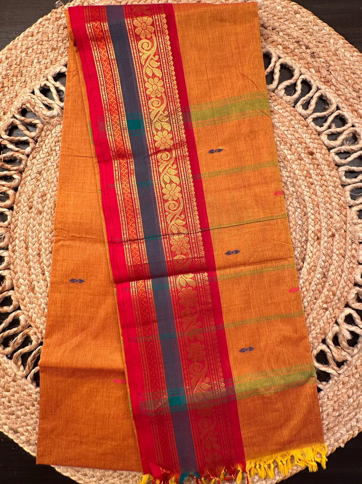 Mustard-Red Narayanpet Cotton Saree