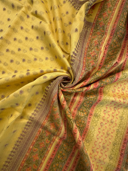 Yellow Chanderi Saree with Hand Block Print