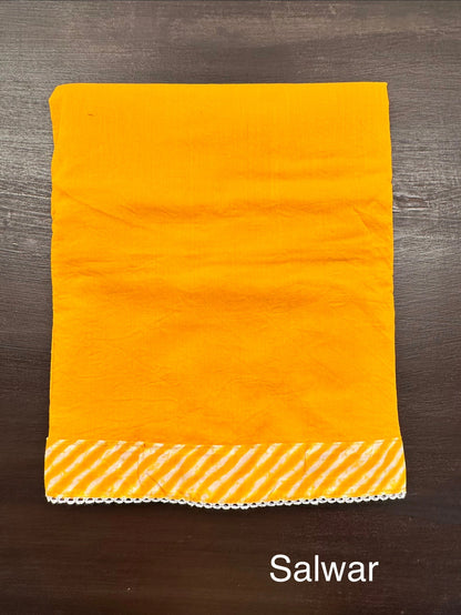 Yellow Leheriya Cotton 3-Piece Suit