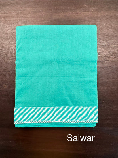 Sea Green Leheriya Jaipuri Cotton Unstitched 3-Piece Suit