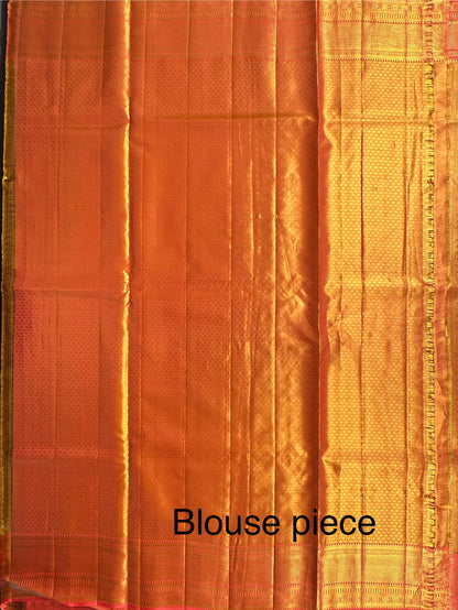 Peach Handloom Jamawar Pure Tissue Silk Saree