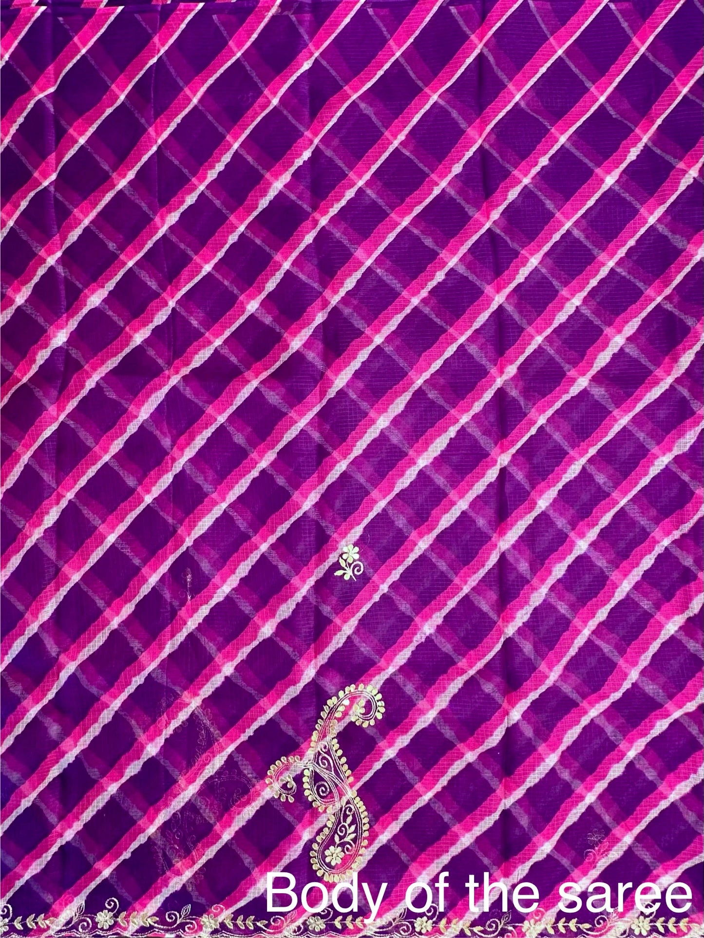 Purple-Rani Kyra Leheriya Kota Doria Pure Silk Saree With Gota Patti Work