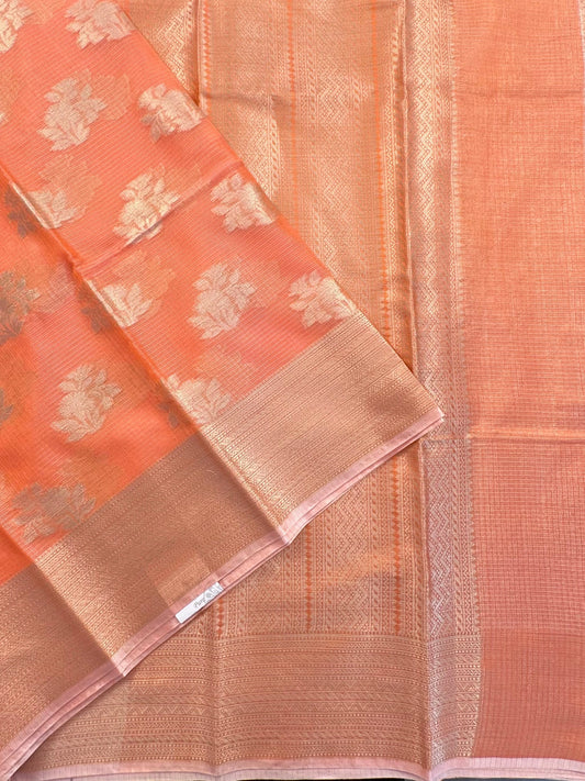 Orange Arvita Kota Doria Fancy Cotton Saree