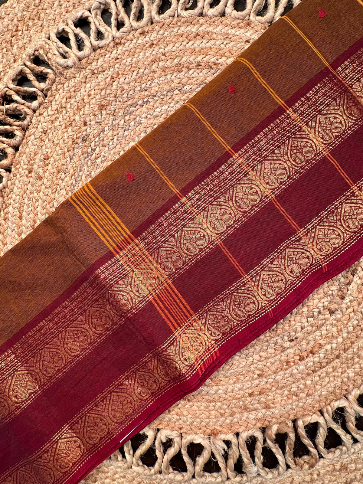 Brown-Maroon Narayanpet Cotton Saree