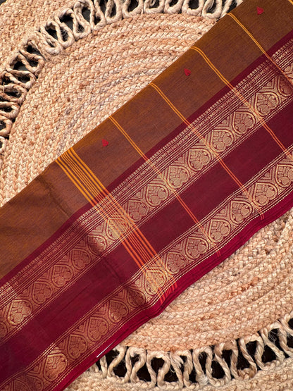 Brown-Maroon Narayanpet Cotton Saree