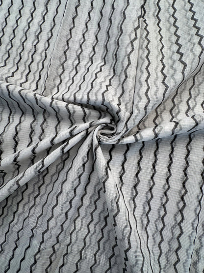 Off White- Black Block Printed Kota Doria Cotton Saree
