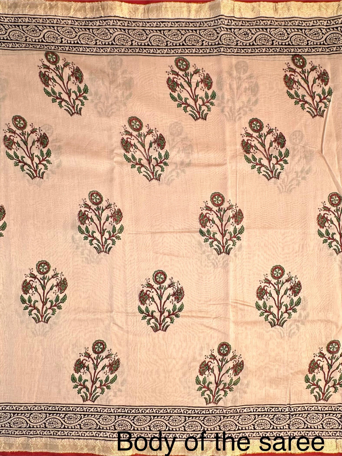 Beige Chanderi Saree with Hand Block Print