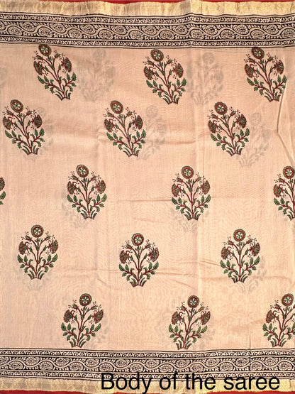 Beige Chanderi Saree with Hand Block Print