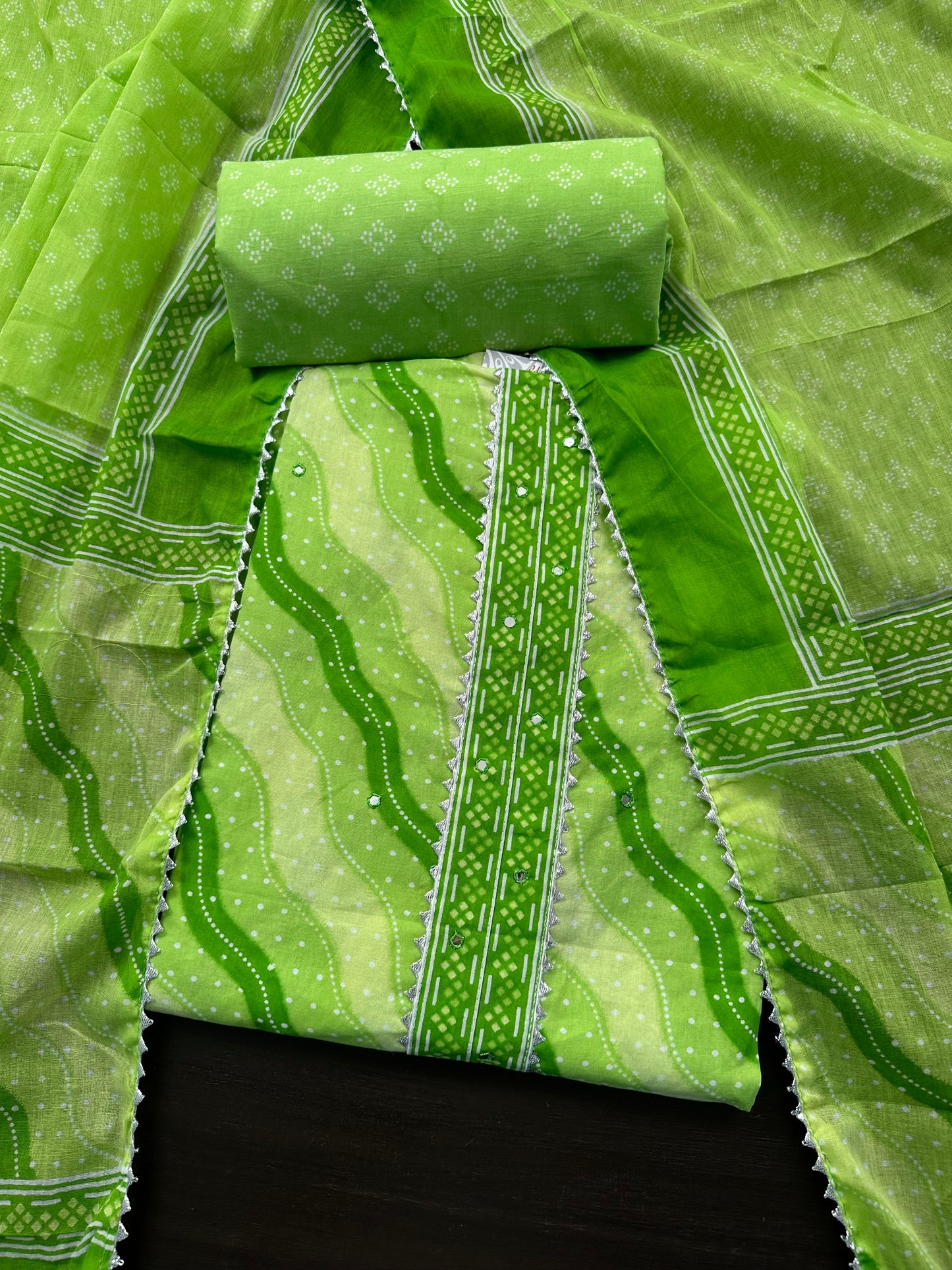 Parrot Green Jaipuri Necktie Cotton 3-Piece Suit