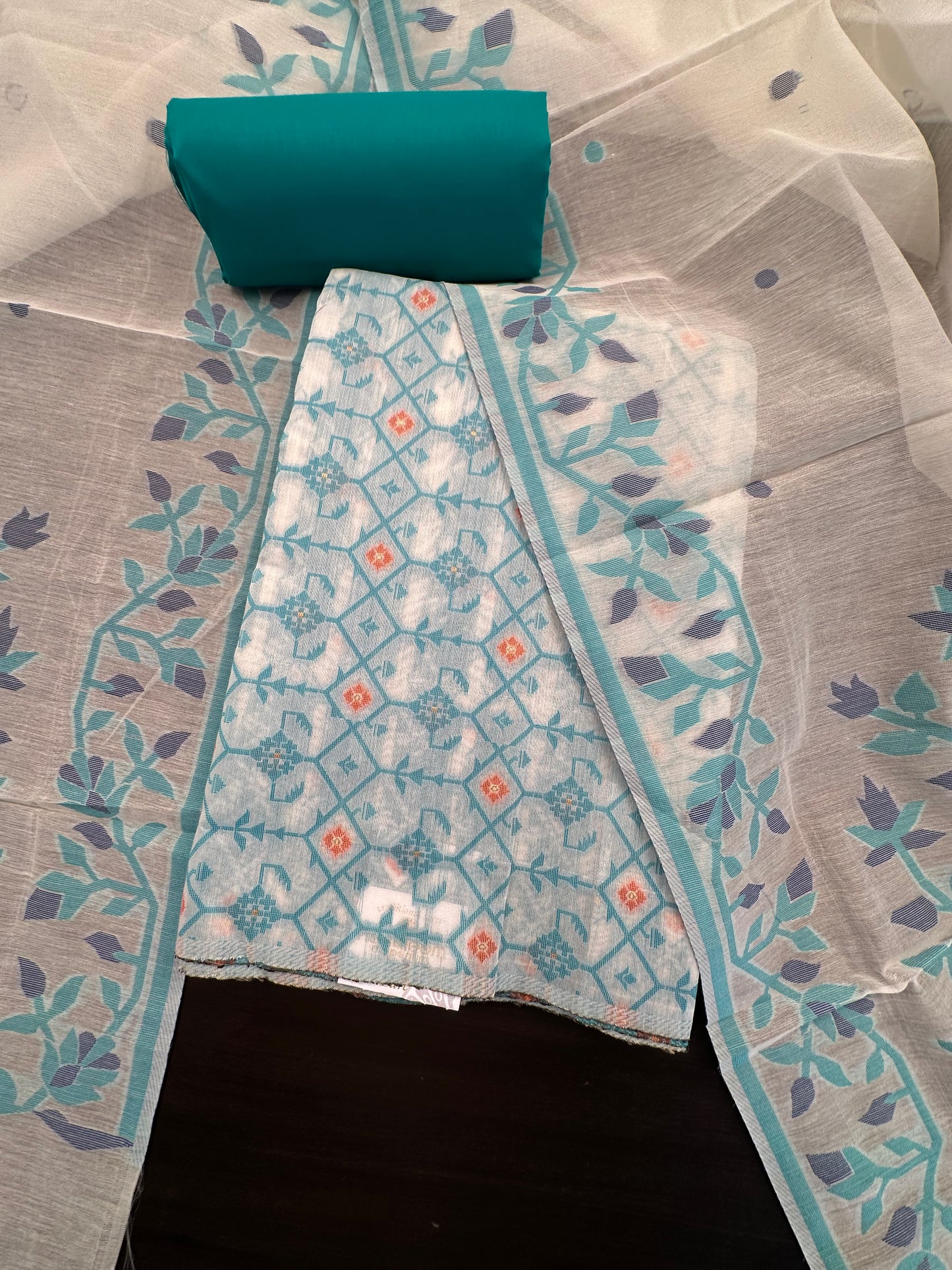 Sea Green Jacquard Unstitched Cotton Suit