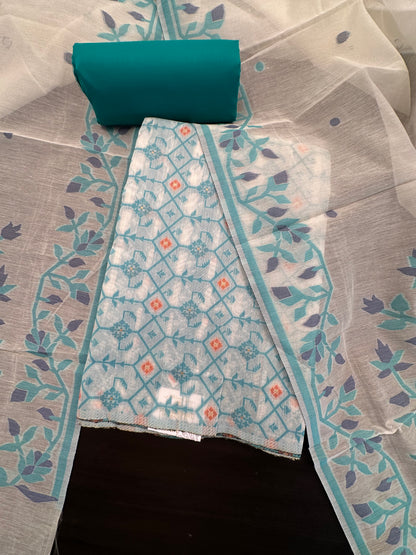 Sea Green Jacquard Unstitched Cotton Suit