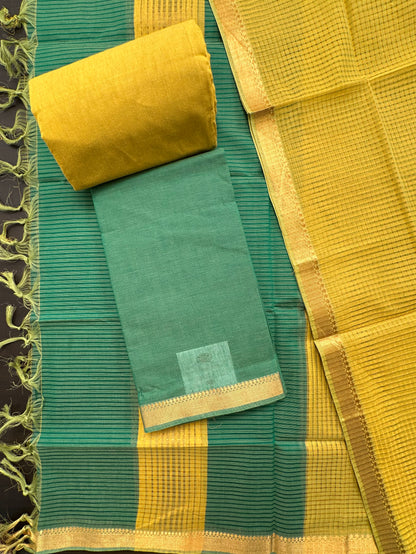 Green Mangalgiri Pure Cotton Unstitched 3-Piece Suit