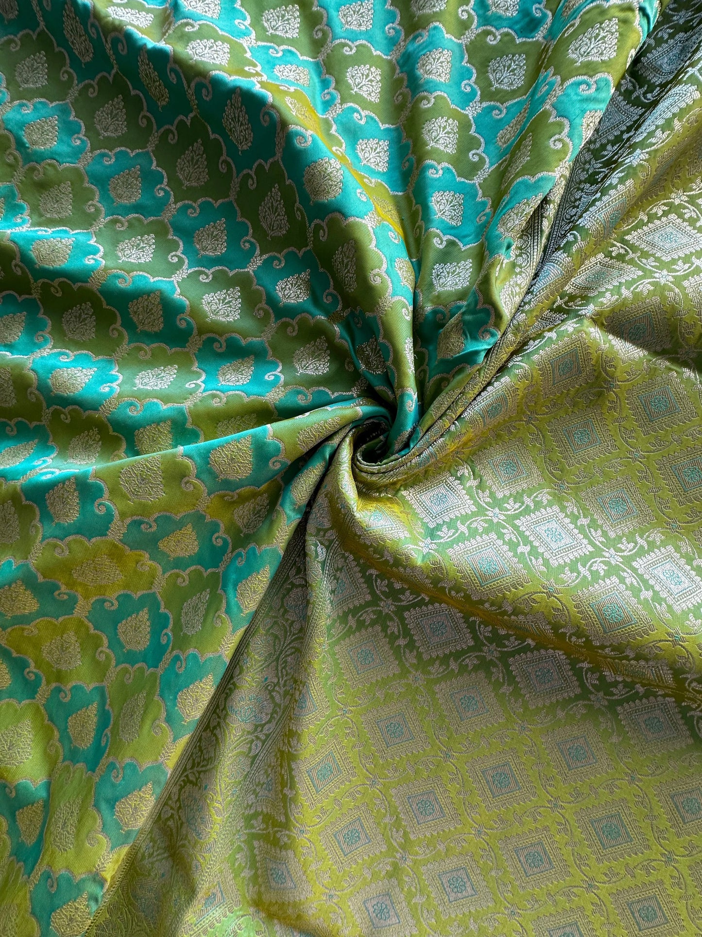 Sea Green-P.Green Banarasi Rangkaat Blended Silk Saree