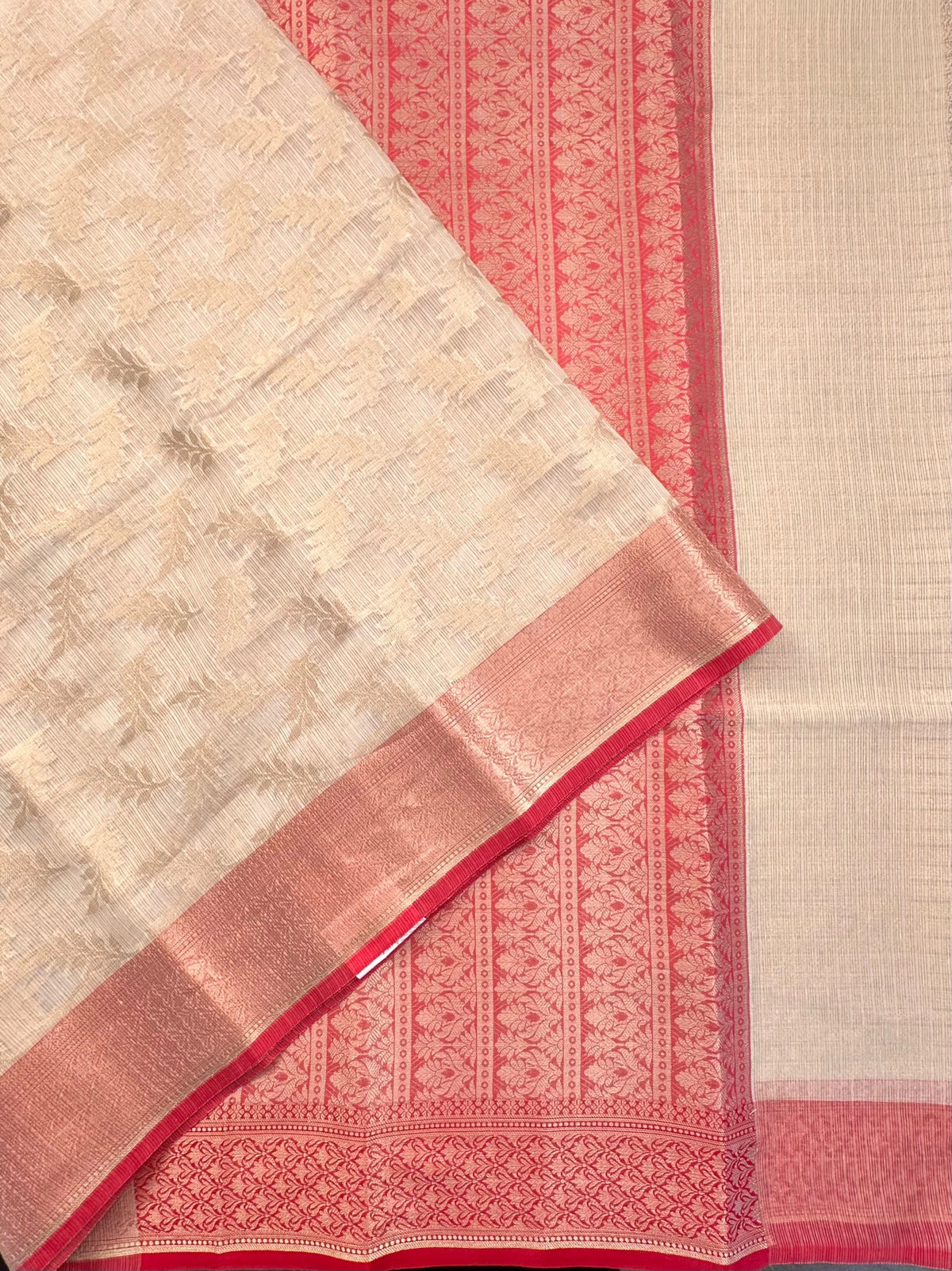 Cream Kota Doria Fancy Cotton Saree