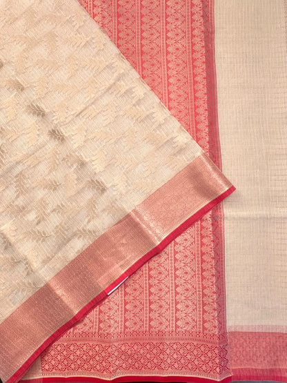 Cream Kota Doria Fancy Cotton Saree
