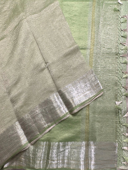 Pista Green Pure Tissue Crush Saree
