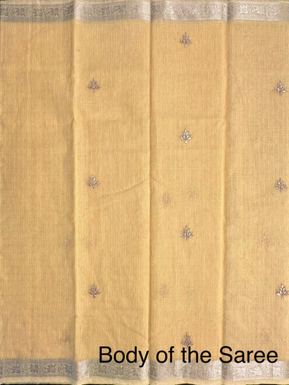 Yellow Fancy Cotton Saree With Hand Work