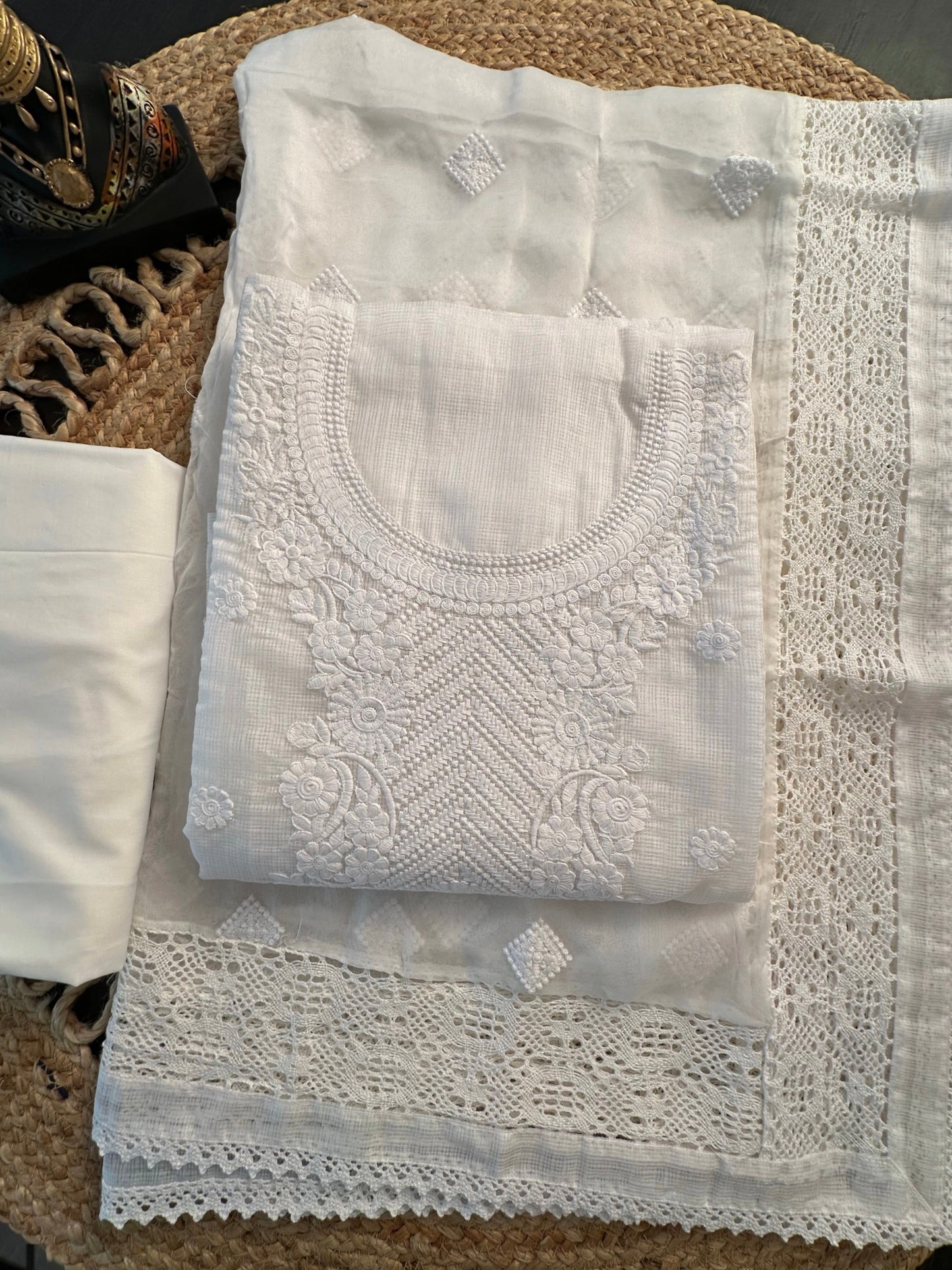 Off White 3-Piece Kota Doria Cotton Unstitched Suit