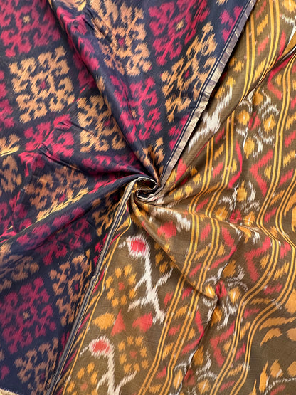 Navy Blue Ikkat Kosa Cotton Silk Saree