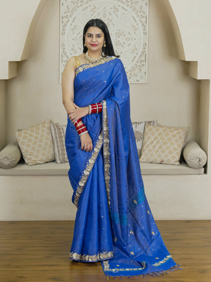 Blue Tussar-Tissue Silk Saree with HandWork