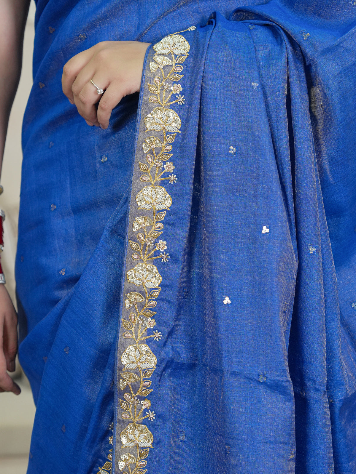 Blue Tussar-Tissue Silk Saree with HandWork