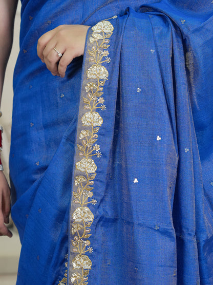 Blue Tussar-Tissue Silk Saree with HandWork