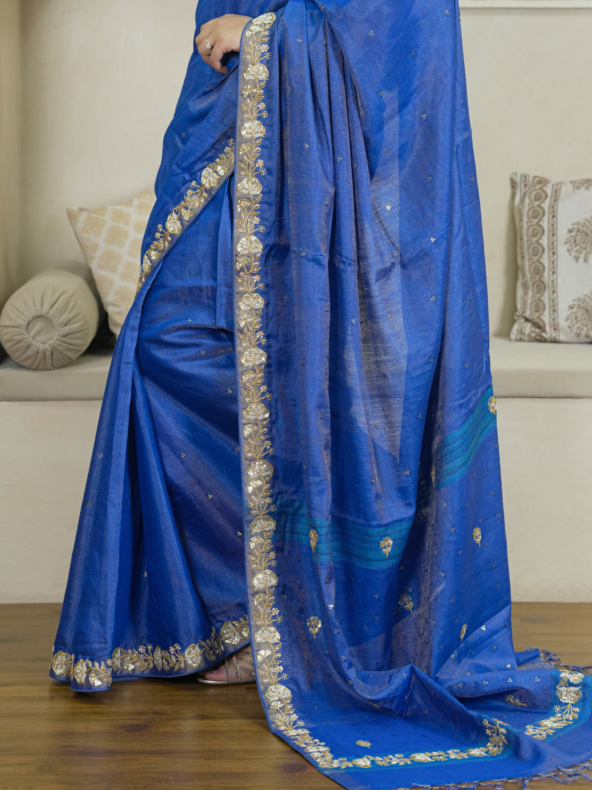 Blue Tussar-Tissue Silk Saree with HandWork