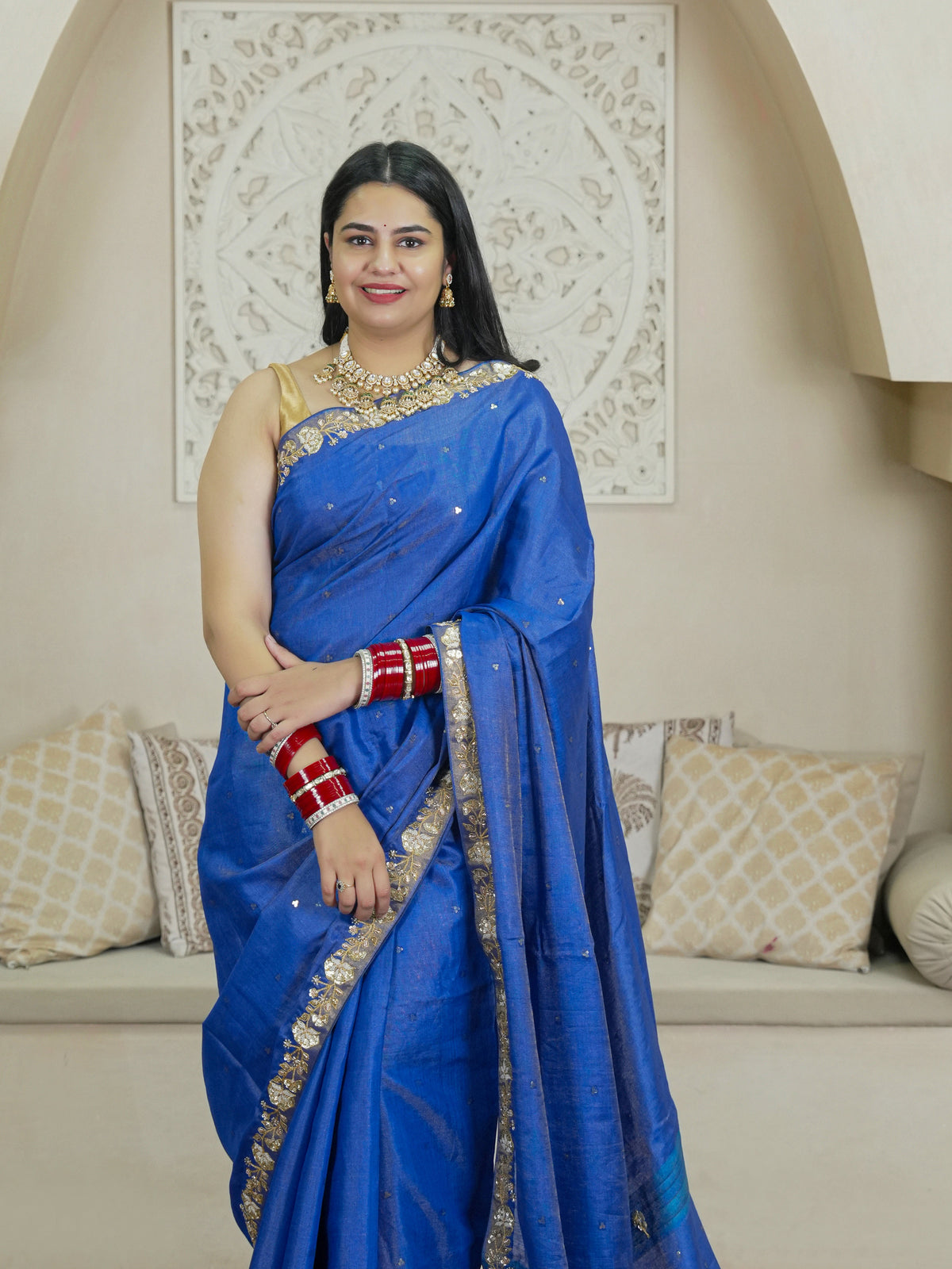Blue Tussar-Tissue Silk Saree with HandWork