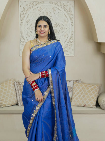 Blue Tussar-Tissue Silk Saree with HandWork